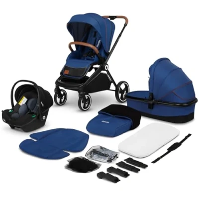 Afbeelding van Lionelo Mika 3 in 1 Kinderwagen Waterdichte dak XXL met UPF 50+ filter en rijke set accessoires muggennet, voetenzak, regenhoes, schouderriem universele adapters voor de wieg autostoel Set: wandelwagen, wieg,