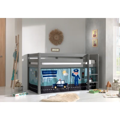 Afbeelding van LUCEVI Pino Halfhoogslaper H115CM + Ladder Police Gordijntjes Grijs 90x200 cm