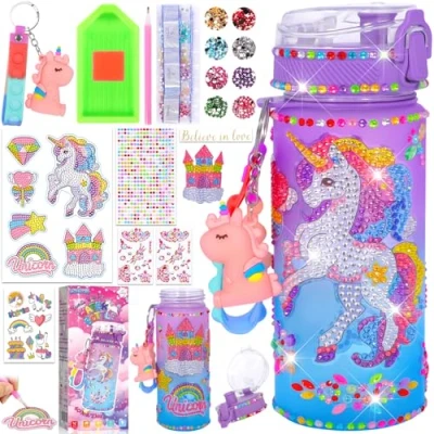 Afbeelding van SaiXuan 600 ml eenhoorn waterfles met stickers, hangers en diamantschilderset