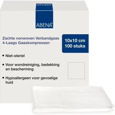 Afbeelding van Abena Gaaskompres 100 Stuks Absorberend Verbandgaas 4 Laags Gaaskompressen 10 cm x