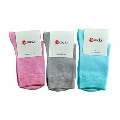 Afbeelding van VITSOCKS Fijne sokken van 98% katoen, zacht, comfortabel, voor kinderen (3 paar) jongens en meisjes, 3 paar (roze, grijs, turquoise)
