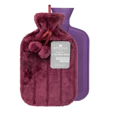 Afbeelding van Luxe bekleding van kunstbont en pompons + warmwaterfles, 2 l (pruim)