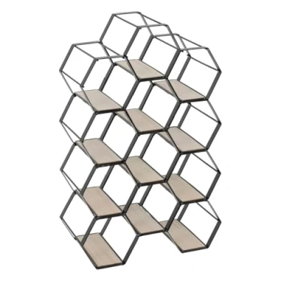 Afbeelding van Atmosphera Metalen hexagon flessenrek/wijnrek voor 12 flessen 30 x 16 47 cm zwart Wijnfles houder