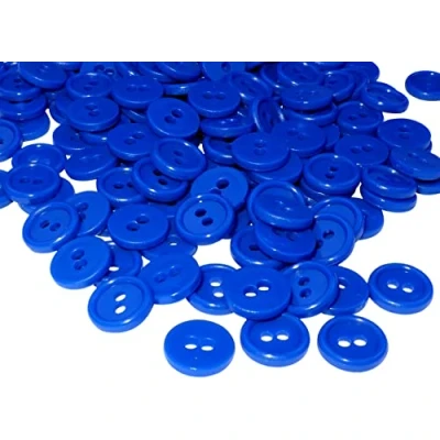Afbeelding van AERZETIX C56318 set met 100 knoppen rond Ø 11,5 x 2,2 mm 2 gaten diameter van de opening kleur saffierblauw kunststof knutselwerk decoratie naaien korte kleding mode