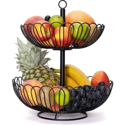 Afbeelding van FEDEC Fruitschaal Fruitmand metaal 2 Laags Zwart