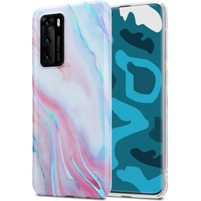 Afbeelding van Cadorabo Hoesje geschikt voor Huawei P40 in Wit Roze Marmer No. 15 Beschermhoes gemaakt van TPU siliconen Case Cover met mozaïek motief