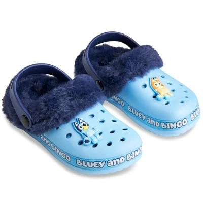 Afbeelding van BlueY Clogs met afneembare bontvoering en bedels voor meisjes, cadeaus kinderen, Blauw