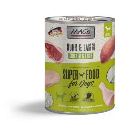 Afbeelding van MAC&#039;s Hondenvoer Natvoer Blik 70% Kip &amp; Lam 6 x 800g