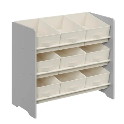 Afbeelding van SONGMICS Speelgoedrek voor kinderen, boekenrek 9 opbergdozen van vliesstof, kinderkamer, ruim, 29,5 x 62,5 60 cm, duifgrijs, GKR033G10