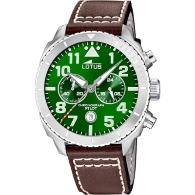 Afbeelding van Lotus 18705/2 Outlet Herenhorloge roestvrij staal zilver bruin lederen band armband, Bruin, armband