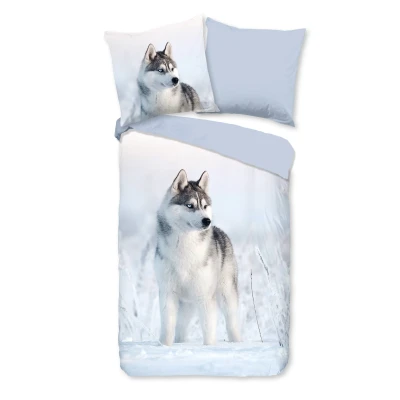 Afbeelding van Dekbedovertrek 155x220 cm Husky Hond Print Blauw 1 Persoons 100% Katoen Oeko Tex Gecertificeerd
