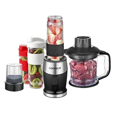 Afbeelding van CONCEPT Apparaat SM3390 smoothiemixer &quot;Fresh &amp; NUTRI&quot;, 700 W, zwart, 1200 ml hakmolen, molen, 3 tritan containers, BPA vrij, pulsfunctie, rubberen behuizing + roestvrij staal, 23.000 omw/min.