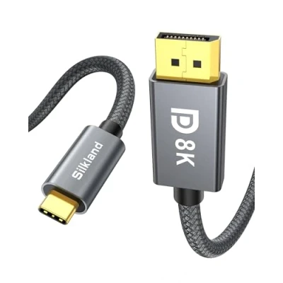 Afbeelding van Silkland USB C to DisplayPort 1.4 Kabel 2M, 8K@60Hz, 4K@144Hz/120Hz, 5K@60Hz, 2K@240Hz, 32,4 Gbps, 8K Thunderbolt 4/3 naar voor MacBook Pro 2021, Mac Mini M1, iPad Pro, XPS 15/13