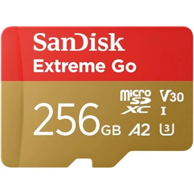 Image de SanDisk Carte micro SDXC Extreme Go 256 + adaptateur SD (pour appareils Android, consoles de jeu, drones, caméras d&#039;action, UHS I, jusqu&#039;à 200 Mo/s, V30, 5K, 4K, UHD, Rescue Pro, classe 10, U3)