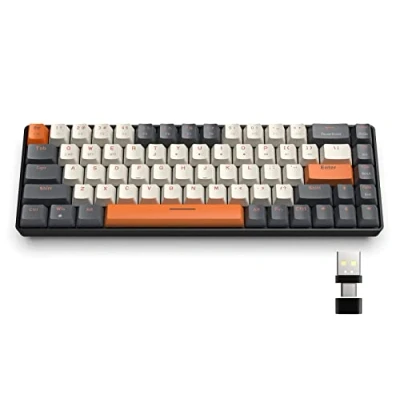 Afbeelding van YINDIAO K68 60% mechanisch gamingtoetsenbord, draadloos, Bluetooth 5,0/2,4 GHz, compact mini toetsenbord, 68 toetsen, met ontvanger, dubbele modus, hot swappable, rode schakelaar, voor pc, Mac, PS4