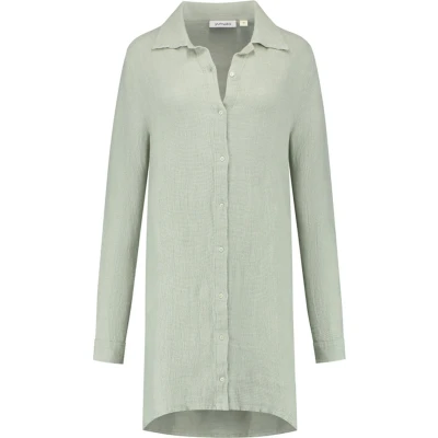 Afbeelding van Yumeko blousejurk gewassen linnen wafel misty green m