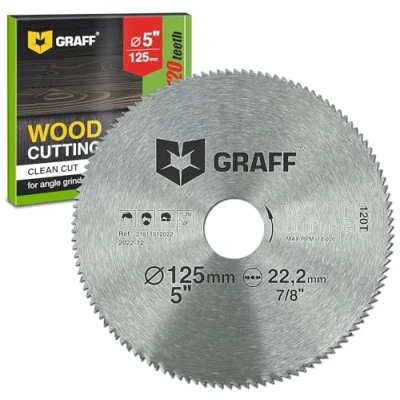 Afbeelding van GRAFF Doorslijpschijf 125 mm cirkelzaagblad voor hout, multiplex, laminaat, gipsplaat, kunststof hout met 22,23 boring fijnzaagblad van 2