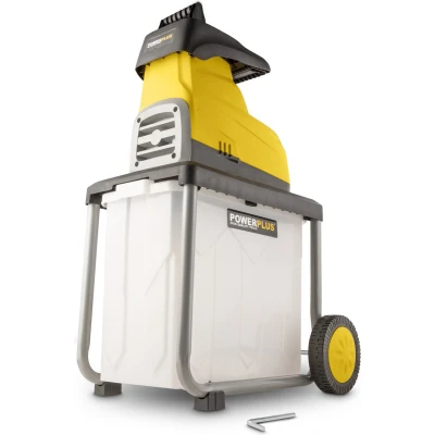 Afbeelding van Powerplus POWXG6462 Elektrische hakselaar versnipperaar 2800W Max. Ø45mm Inductiemotor Incl. duwstok, wielen en 60L opvangbak Heggen, bomen haag Tuinonderhoud