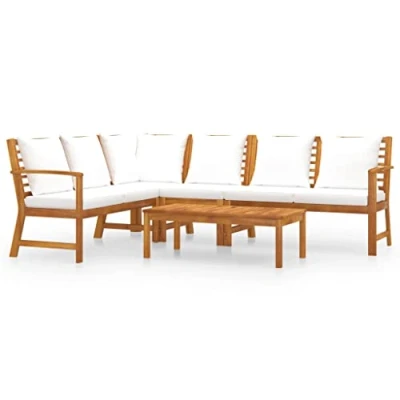 Image de vidaXL Salon de jardin 4 pcs avec coussin Crème Bois d&#039;acacia solide3057632