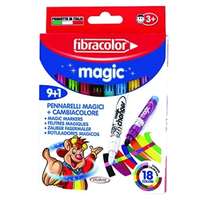 Afbeelding van FIBRACOLOR Magic 9 viltstiften met magische inkt, grove punt + 1 kleurveranderende marker