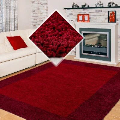 Afbeelding van Basic Shaggy Kader vloerkleed Rood Hoogpolig 200x290 cm