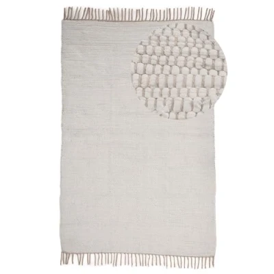 Afbeelding van carpetfine Kelim Chindi Handgeweven patchwork tapijt van katoen met franjes, effen, wit, 60 x 90 cm