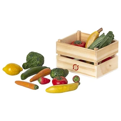 Afbeelding van Maileg poppenhuis kistje met groente en fruit 4,5 cm