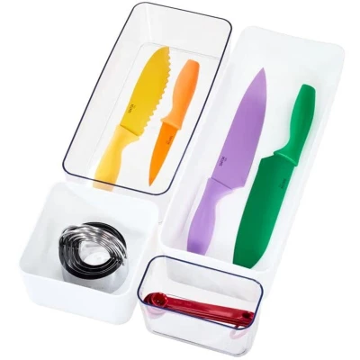 Afbeelding van iDesign Multifunctionele lade organizer uit de serie Rosanna Pansino, bewaardoos van gerecycled kunststof, 4 stuks, transparant en wit
