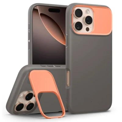Afbeelding van Caseology Nano Pop Mag hoes met standaard voor iPhone 16 Pro Max [metalen camerabescherming] militaire kwaliteit valbescherming