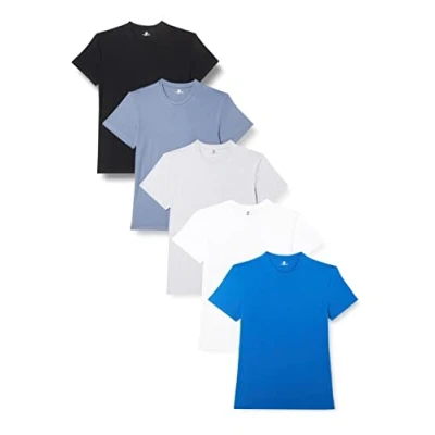 Image de Lower East T shirt à col rond (paquet de 5) Homme, Noir/Bleu Fumée/Bleu Royal/Gris Clair Mélange/Blanc, 3XL