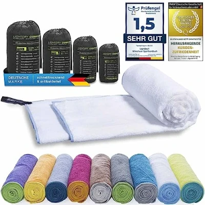 Afbeelding van sporthanddoek, rugzak, microvezel, origineel, voor dames en heren, reishanddoek, sneldrogend, licht, antibacterieel (wit, 200 x 100 cm)