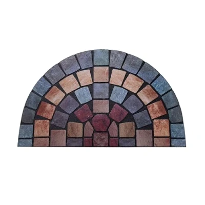 Afbeelding van Nicoman Stijlvolle milieuvriendelijke deurmat met schrapen en antislip, halve maan (75 x 44 cm), blauwe rand