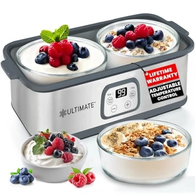 Afbeelding van Ultimate Probiotische yoghurtmaker met instelbare tijd en temperatuurregeling Maak biljoenen levende probiotica twee containers van 1 liter voor grotere batches het beste