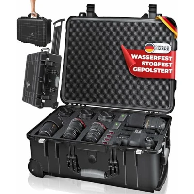 Afbeelding van KESSER® Draagkoffer Fotokoffer gereedschapskoffer met schuim, harde schaal camerakoffer universele koffer wielen telescopische handgreep, waterdicht outdoor trolley, zwart.,