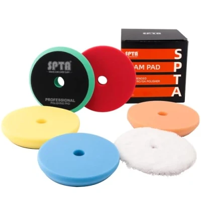Afbeelding van SPTA Polijstspons, 125 mm, polijstset, sponspad, met 5 polijstpads en 1 microvezelmat, voor autopolijstmachines, polijsten waxen