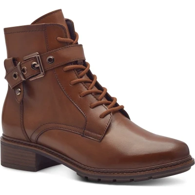Afbeelding van Tamaris MIT Touchit Veterboots, Dames, Maat: 36, Cognac Leer/ synthetisch