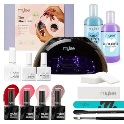 Afbeelding van Mylee Hoofdset, professionele gelnagellakset voor nagelkunst, bestaande uit: grote led nagellamp, toplaag en basislak, 4 kleuren gelnagellak, één
