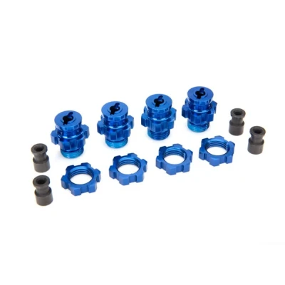 Afbeelding van Wiel meenemers, 17mm, kort (blauw geanodiseerd) (4)/ wielmoeren, 17mm naaf retainer M4 X 0,7 aspin (4) (Slash 4WD)
