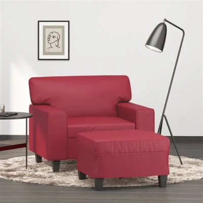 Image de vidaXL Fauteuil avec repose pied Rouge bordeaux 60 cm Similicuir