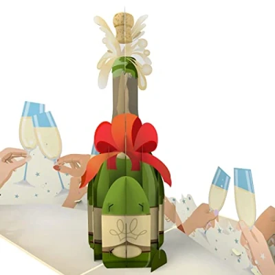 Afbeelding van MOKIO® Pop up kaart 3D champagne cadeaukaart felicitatiekaart voor verjaardag, pensioen, afstuderen of bruiloft, wenskaart geldgeschenk als cadeaubon