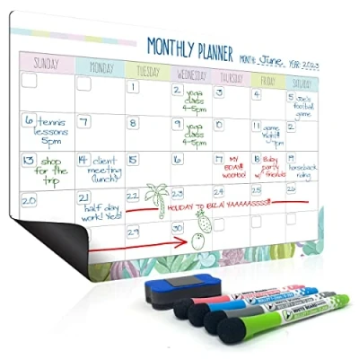Afbeelding van Joeji&#039;s Kitchen Magnetische koelkastplanner magneetbord voor koelkast met 4 markers en gum het plannen van maaltijden boodschappenlijstjes (maandelijks)