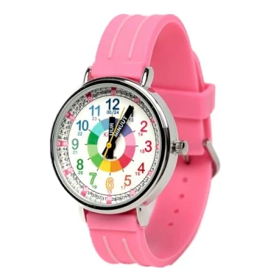 Afbeelding van KIDDUS Horloge voor kinderen van 5 10 jaar. Educatief polshorloge, tijdleraar, analoog met oefeningen om de tijd te leren lezen., Geschreven grepen. Blauw, Nederlands