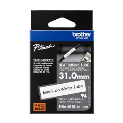 Afbeelding van Brother HSE261E Labeltape krimpkous Tapekleur: Wit Tekstkleur: Zwart 31 mm 1.5 m