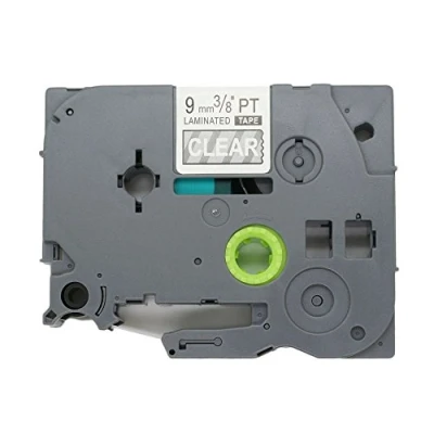Afbeelding van BROVACS 1 verpakking witte op transparante labeltape compatibel met Brother P Touch TZ 125 TZe 9 mm OPA1112E