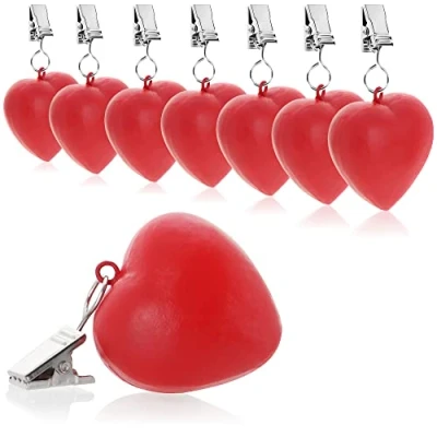 Afbeelding van COM FOUR® 8 x tafelkleedgewichten weerbestendig tafelkleedgewicht met clip tafelkleedclip in hartvorm ca. 40 g (rood harten)