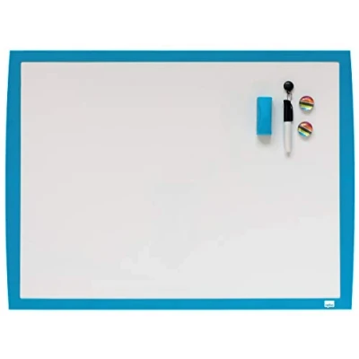 Afbeelding van Nobo Klein Magnetisch Whiteboard/Memobord voor aan de Muur Inclusief Whiteboard Marker, Magneten en Wisser 58.5 x 43 cm Blauw
