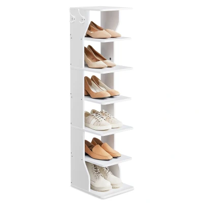 Afbeelding van ACAZA Schoenenkast Schoenenrek Halkastje 6 Vakken en 2 Haken 110.5 x 26.5 30 cm