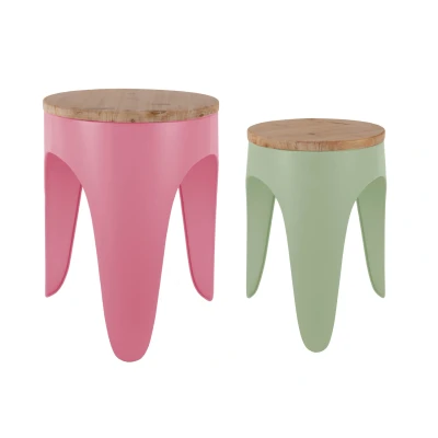 Afbeelding van Leitmotiv Kruk Set Double Funky Tan rose &amp; tea green