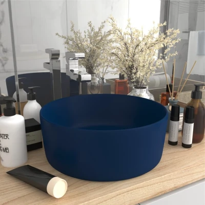 Afbeelding van Wastafel rond 40x15 cm keramiek mat donkerblauw