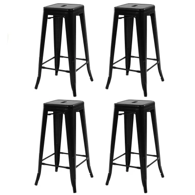 Afbeelding van Lot de 4 tabourets bar LENY métal noir mat empilable aspect brut factory
